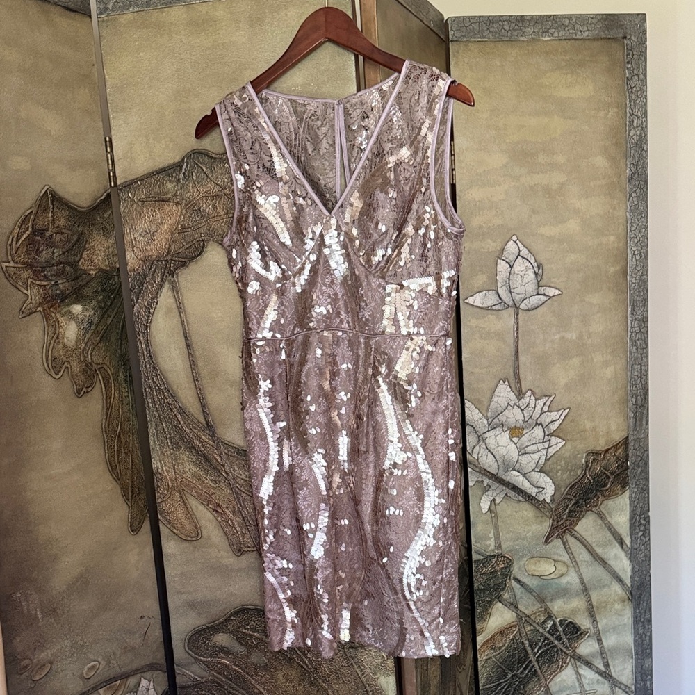 Adrianna Papell Sequin Dress in Silver and Cream